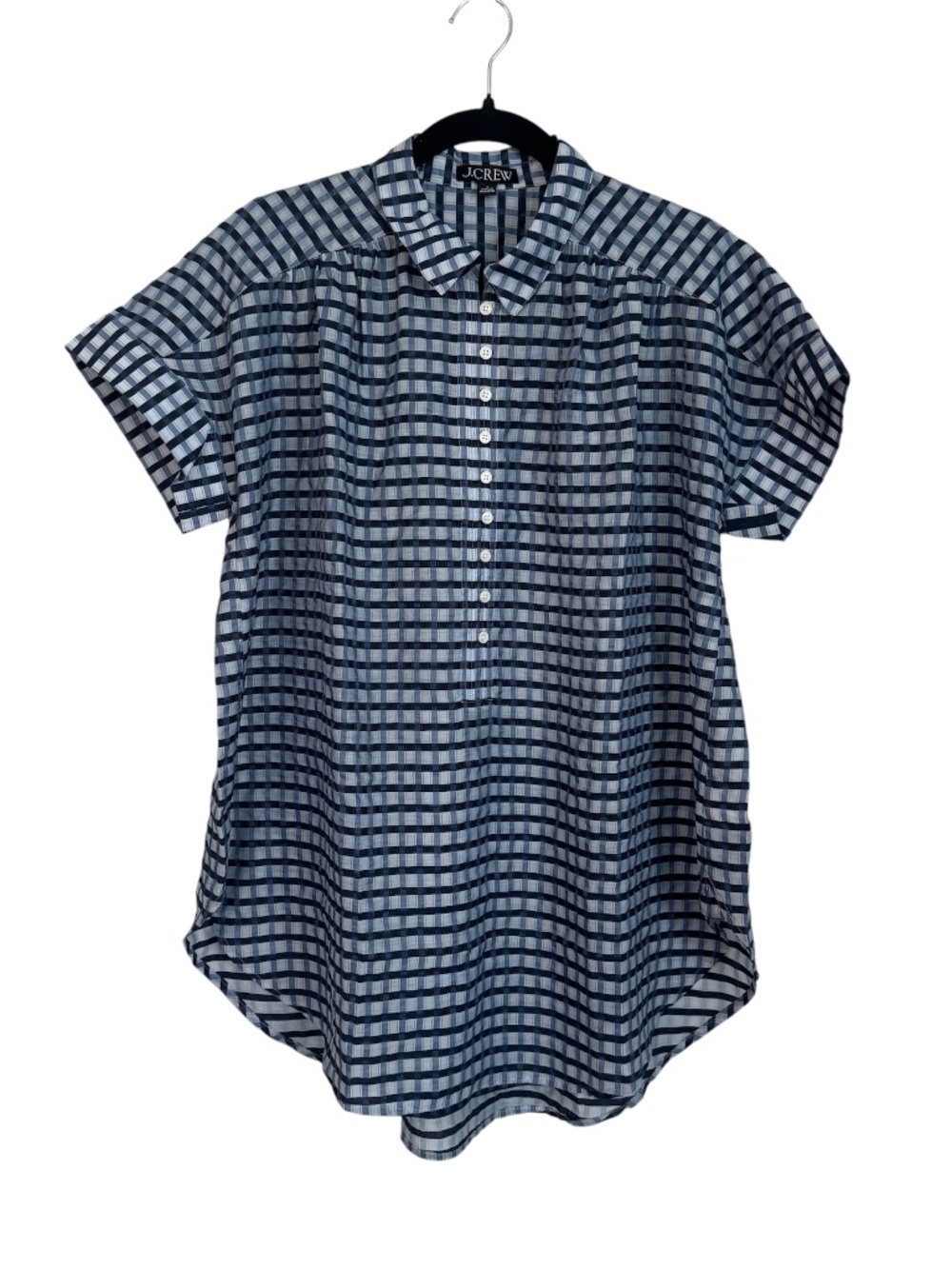 J. Crew Women's Cap Sleeve Crinkled Tunic Beach Dress in Gingham Print Sz S NWT